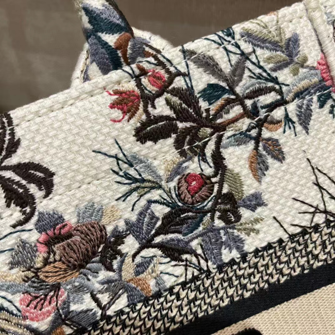 Dior Women CD Small Book Tote Latte Multicolor Dior Jardin D’Hiver Embroidery