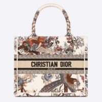 Dior Women CD Small Book Tote Latte Multicolor Dior Jardin D'Hiver Embroidery