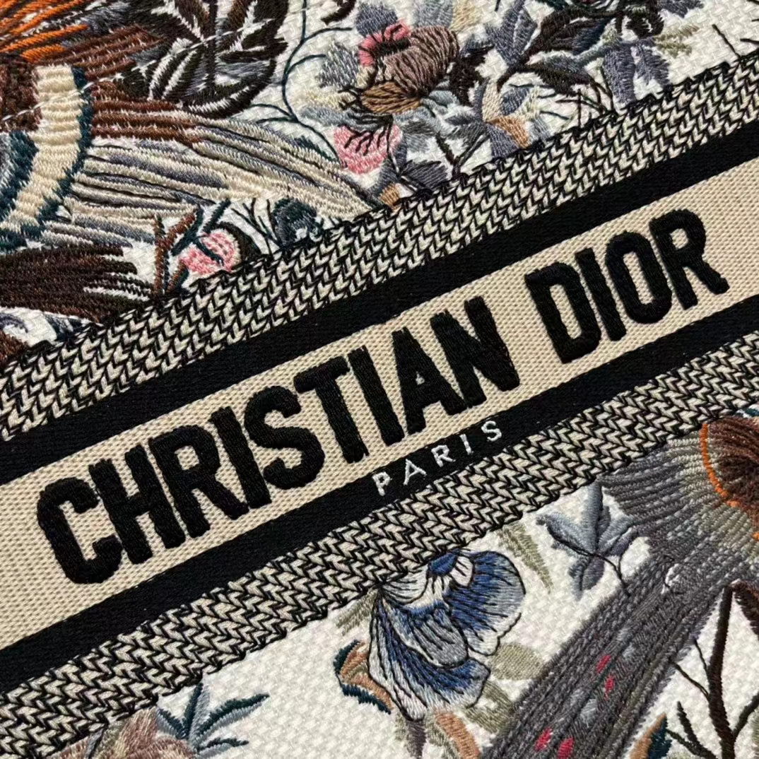 Dior Women CD Small Book Tote Latte Multicolor Dior Jardin D’Hiver Embroidery