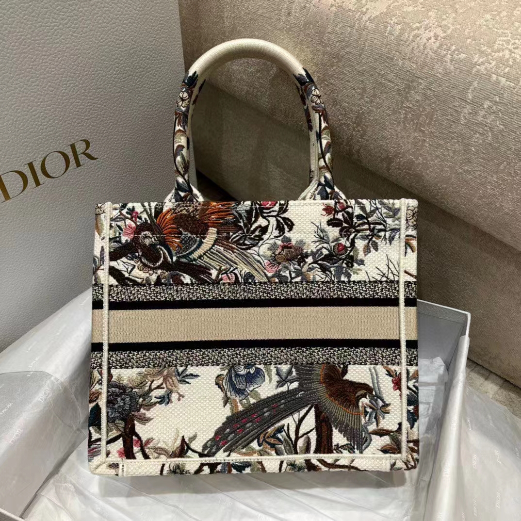 Dior Women CD Small Book Tote Latte Multicolor Dior Jardin D’Hiver Embroidery