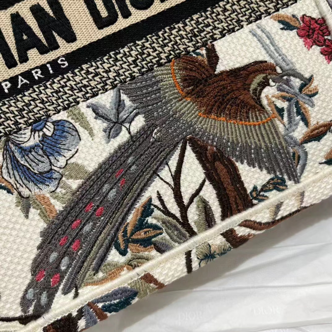 Dior Women CD Small Book Tote Latte Multicolor Dior Jardin D’Hiver Embroidery