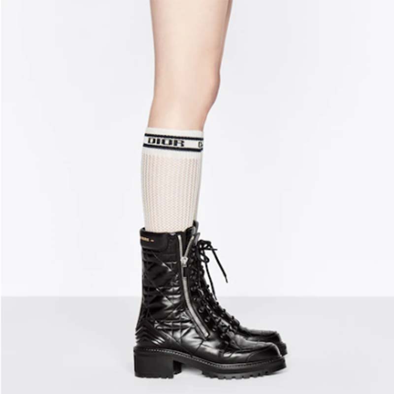 Dior Women D-Leader Ankle Boot Black Quilted Cannage Calfskin