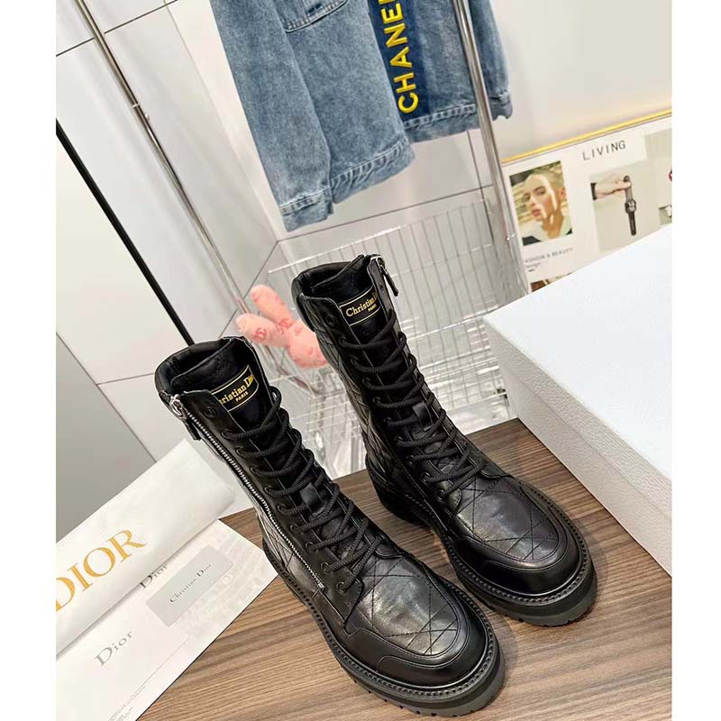 Dior Women D-Leader Ankle Boot Black Quilted Cannage Calfskin