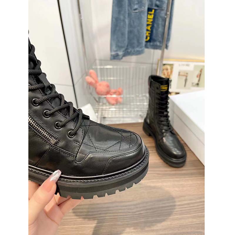 Dior Women D-Leader Ankle Boot Black Quilted Cannage Calfskin
