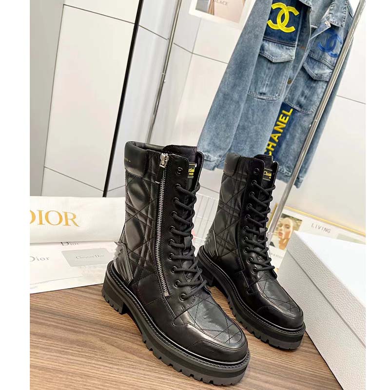 Dior Women D-Leader Ankle Boot Black Quilted Cannage Calfskin