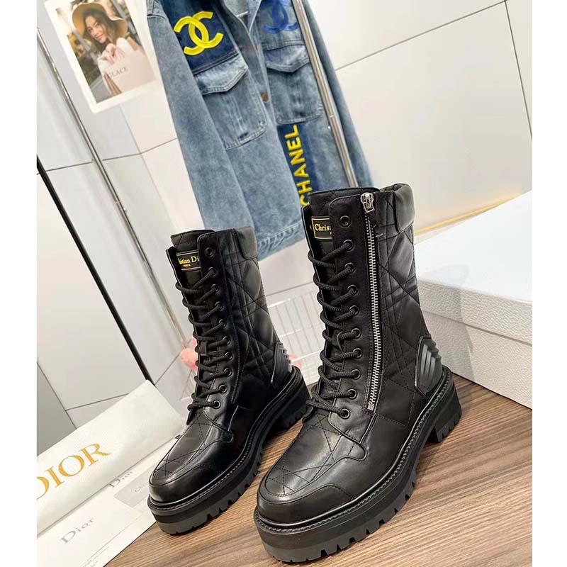 Dior Women D-Leader Ankle Boot Black Quilted Cannage Calfskin