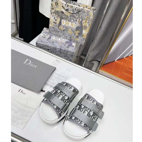 Dior Women Shoes CD D-Wander Slide Gray Technical Fabric Dior Oblique Fabric (1)