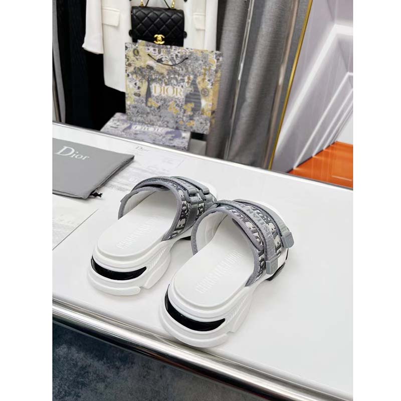 Dior Women Shoes CD D-Wander Slide Gray Technical Fabric Dior Oblique Fabric