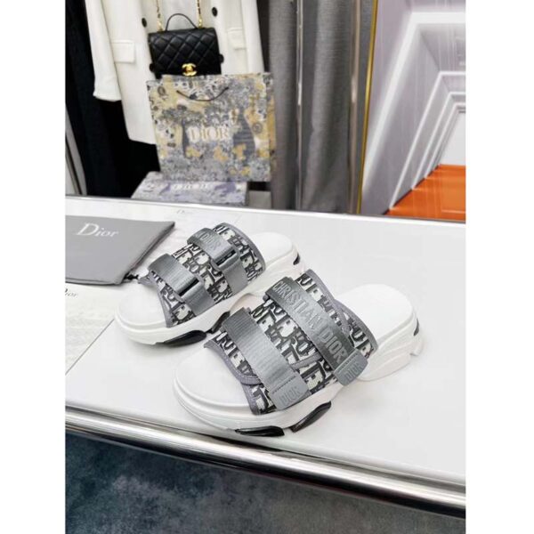 Dior Women Shoes CD D-Wander Slide Gray Technical Fabric Dior Oblique Fabric (6)