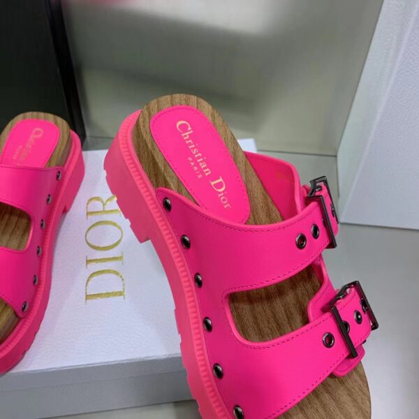 Dior Women Shoes CD Diorquake Strap Sandal Bright Pink Calfskin Wooden Insole (10)