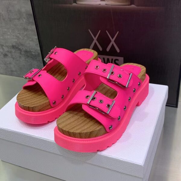 Dior Women Shoes CD Diorquake Strap Sandal Bright Pink Calfskin Wooden Insole (12)