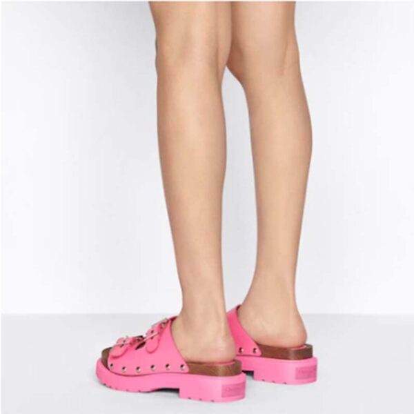 Dior Women Shoes CD Diorquake Strap Sandal Bright Pink Calfskin Wooden Insole (13)