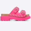 Dior Women Shoes CD Diorquake Strap Sandal Bright Pink Calfskin Wooden Insole