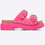 Dior Women Shoes CD Diorquake Strap Sandal Bright Pink Calfskin Wooden Insole