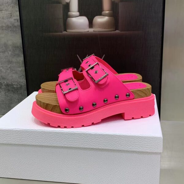 Dior Women Shoes CD Diorquake Strap Sandal Bright Pink Calfskin Wooden Insole (3)