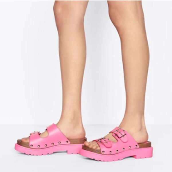 Dior Women Shoes CD Diorquake Strap Sandal Bright Pink Calfskin Wooden Insole (4)