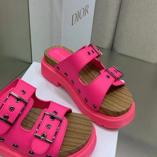 Dior Women Shoes CD Diorquake Strap Sandal Bright Pink Calfskin Wooden Insole (5)