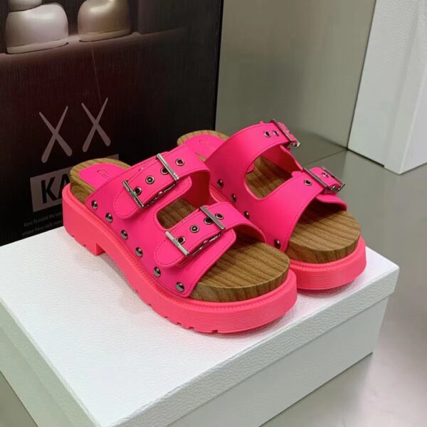 Dior Women Shoes CD Diorquake Strap Sandal Bright Pink Calfskin Wooden Insole (6)