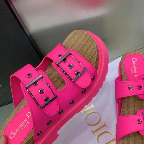 Dior Women Shoes CD Diorquake Strap Sandal Bright Pink Calfskin Wooden Insole (7)