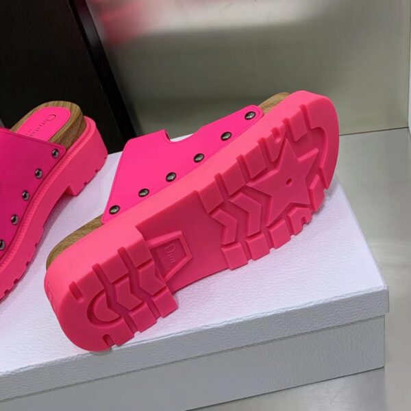Dior Women Shoes CD Diorquake Strap Sandal Bright Pink Calfskin Wooden Insole (8)