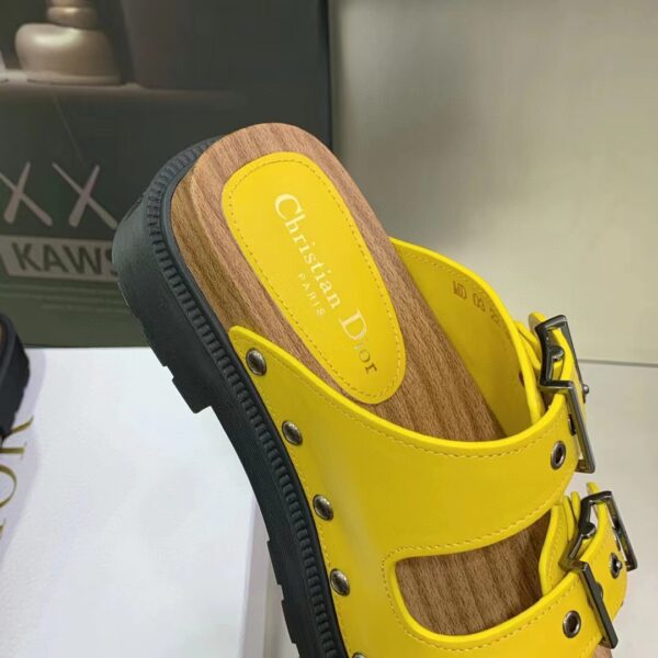 Dior Women Shoes CD Diorquake Strap Sandal Yellow Calfskin Wooden Insole (5)