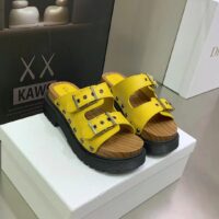 Dior Women Shoes CD Diorquake Strap Sandal Yellow Calfskin Wooden Insole (6)