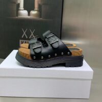 Dior Women Shoes CD Diorquake Strap Slide Black Calfskin Wooden Insole (12)