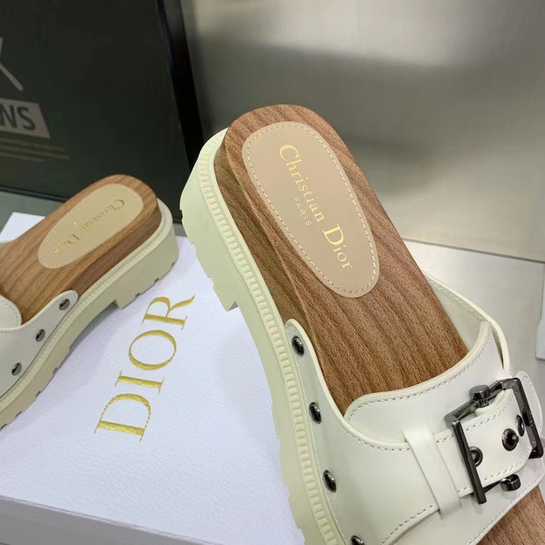 Dior Women Shoes CD Diorquake Strap Slide White Calfskin
