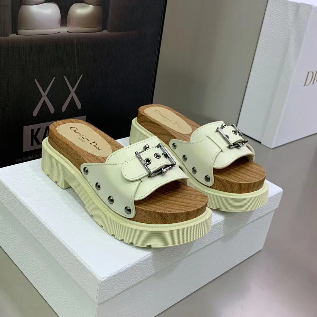 Dior Women Shoes CD Diorquake Strap Slide White Calfskin
