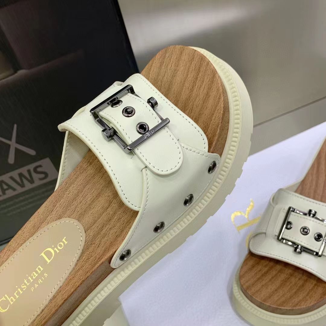 Dior Women Shoes CD Diorquake Strap Slide White Calfskin