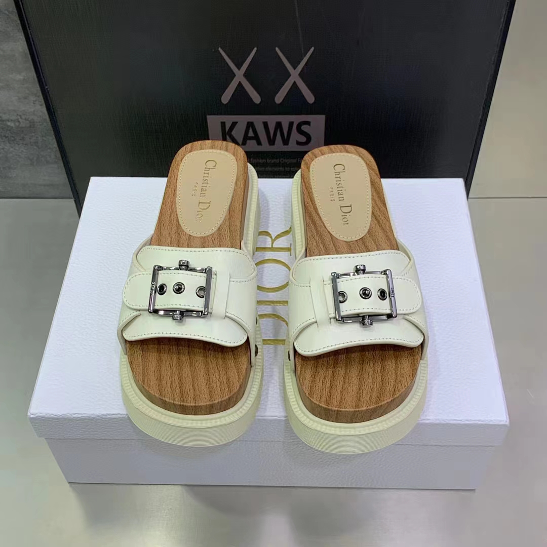 Dior Women Shoes CD Diorquake Strap Slide White Calfskin