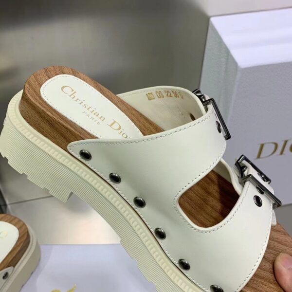 Dior Women Shoes CD Diorquake Strap Slide White Calfskin Wooden Insole (1)