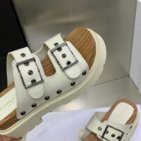 Dior Women Shoes CD Diorquake Strap Slide White Calfskin Wooden Insole (8)