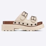 Chaussures Dior Femme CD Diorquake Strap Slide Cuir de Veau Blanc Semelle Intérieure en Bois