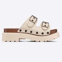 Dior Women Shoes CD Diorquake Strap Slide White Calfskin Wooden Insole (8)