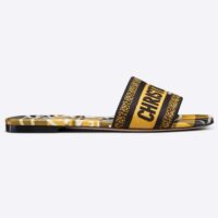 Dior Women Shoes CD Dway Slide Yellow Black Check’n’Dior Embroidered Cotton (9)