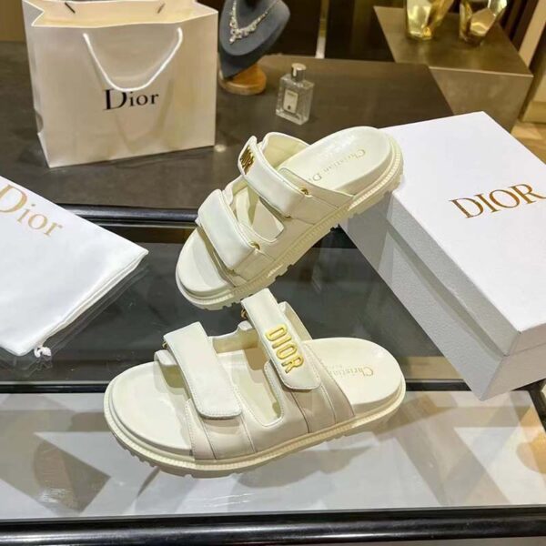 Dior Women Shoes DiorAct Sandal Beige Lambskin Gold-Finish Metal DIOR Signature (1)