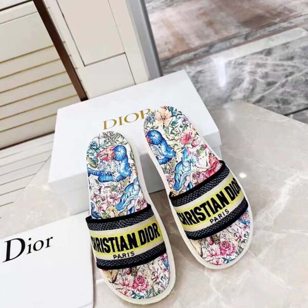 Dior Women Shoes Dway Slide White Embroidered Cotton Multicolor D-Constellation Motif (2)
