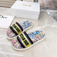 Dior Women Shoes Dway Slide White Embroidered Cotton Multicolor D-Constellation Motif (10)