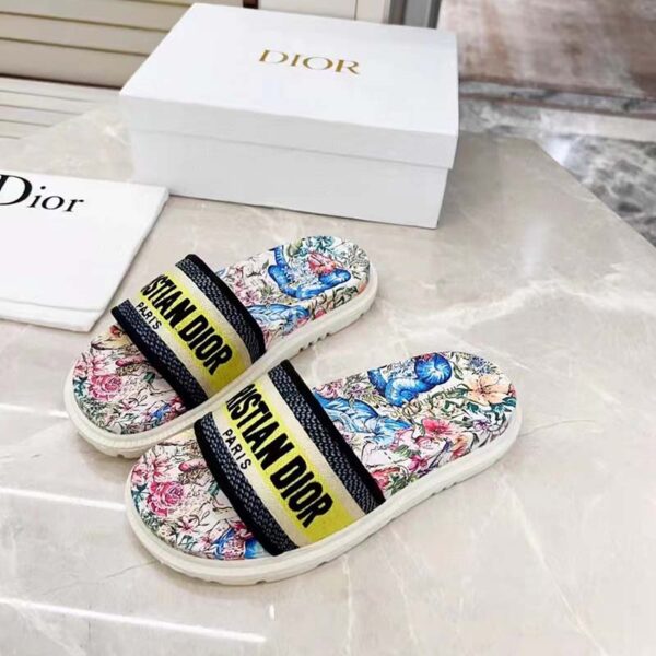 Dior Women Shoes Dway Slide White Embroidered Cotton Multicolor D-Constellation Motif (4)