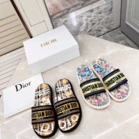Dior Women Shoes Dway Slide White Embroidered Cotton Multicolor D-Constellation Motif (10)