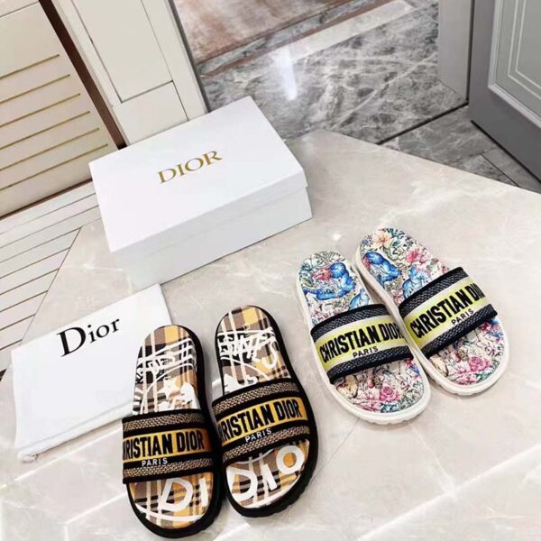 Dior Women Shoes Dway Slide White Embroidered Cotton Multicolor D-Constellation Motif (5)