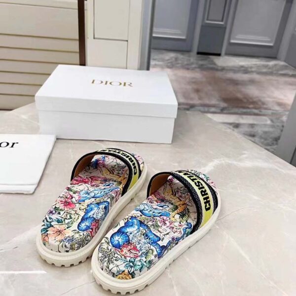 Dior Women Shoes Dway Slide White Embroidered Cotton Multicolor D-Constellation Motif (9)