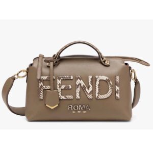 Fendi FF Women By The Way Medium Gray Leather Elaphe Boston Bag