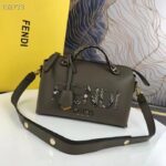Fendi FF Women By The Way Medium Gray Leather Elaphe Boston Bag - Imagen 2