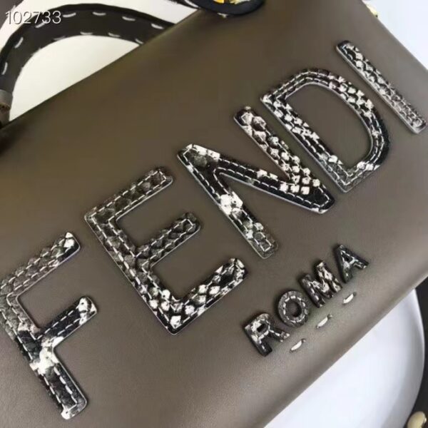 Fendi FF Women By The Way Medium Gray Leather Elaphe Boston Bag (7)