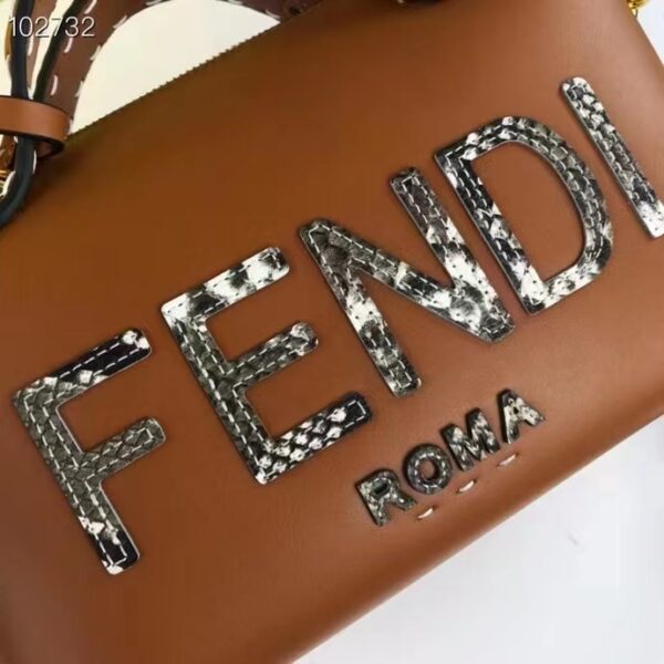 Fendi FF Women By The Way Medium Light Brown Leather Elaphe Boston Bag (4)