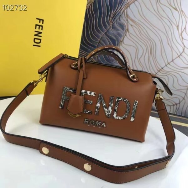 Fendi FF Women By The Way Medium Light Brown Leather Elaphe Boston Bag (9)
