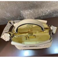 Fendi FF Women Peekaboo Mini Bag Beige Braided Calfskin Leather Bag (7)