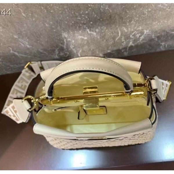 Fendi FF Women Peekaboo Mini Bag Beige Braided Calfskin Leather Bag (9)